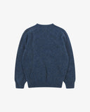 Back view of Uskees lambswool sweater in sapphire blue.