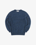 Front view of Uskees lambswool sweater in sapphire blue.
