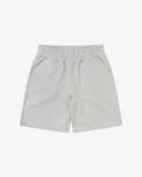 Front flat shot of Uskees marl gray shorts for men indicating relaxed fit.