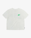 Full flat view of the Uskees white organic cotton T-shirt for men, showing the brand graphics on the left breast area.