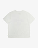 Back view of the Uskees white organic cotton jersey T-shirt showing the loose silhouette.