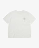 Front view short sleeve white men's T-shirt with small Uskees Boxing Club graphic in pale burgundy on a white background.