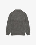 Back view of an Uskees speckled grey men's sweater with collar.