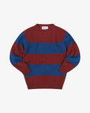 Front flat shot of Uskees red and blue striped sweater for men.