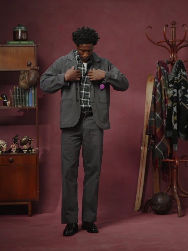 3047 twill docklands blazer - charcoal
5021 twill painter pants - charcoal
6015 method shirt - charcoal check