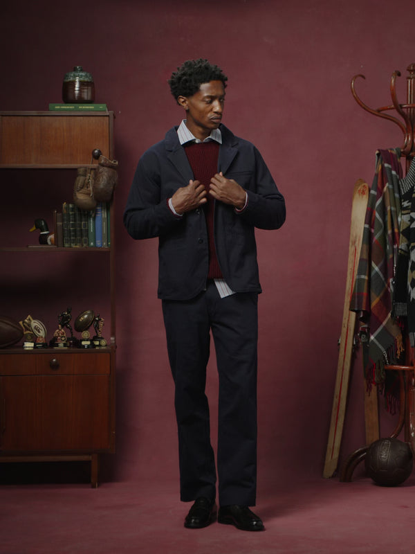 3047 twill docklands blazer - midnight blue
5021 twill painter pants - midnight blue
7042 jura link jumper - merlot