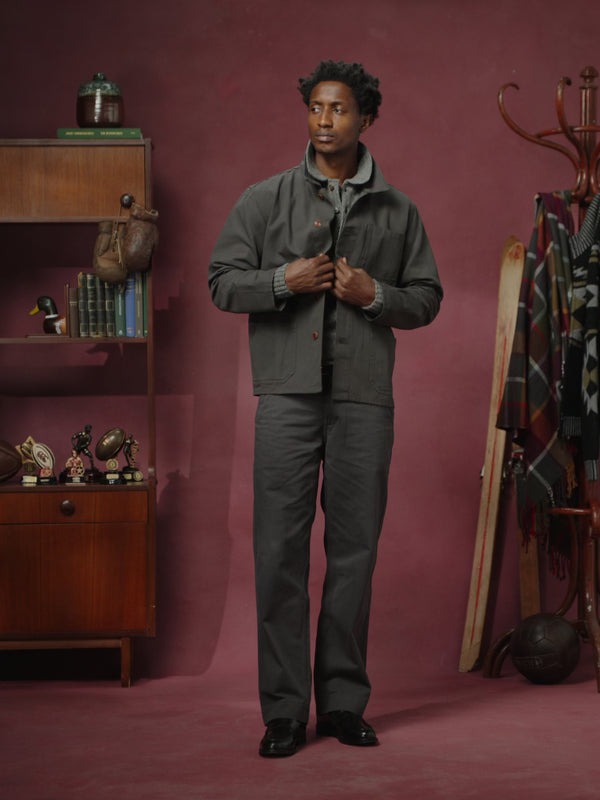 3001 overshirt - charcoal
5021 twill painter pants - charcoal
7041 islay collared jumper - slate grey