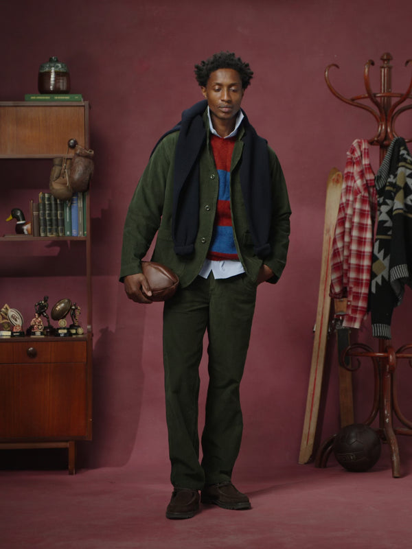 3006 cord unions blazer - vine green
5005 cord workwear pants - vine green
7043 st agnes striped jumper - chestnut/admiral blue
