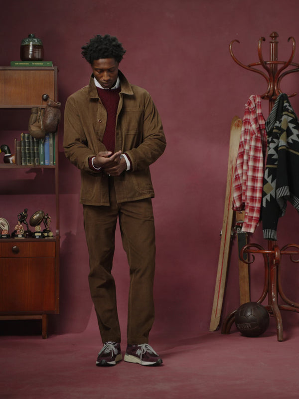 3001 cord overshirt - brown
5005 cord workwear pants - brown
7042 jura link jumper - merlot